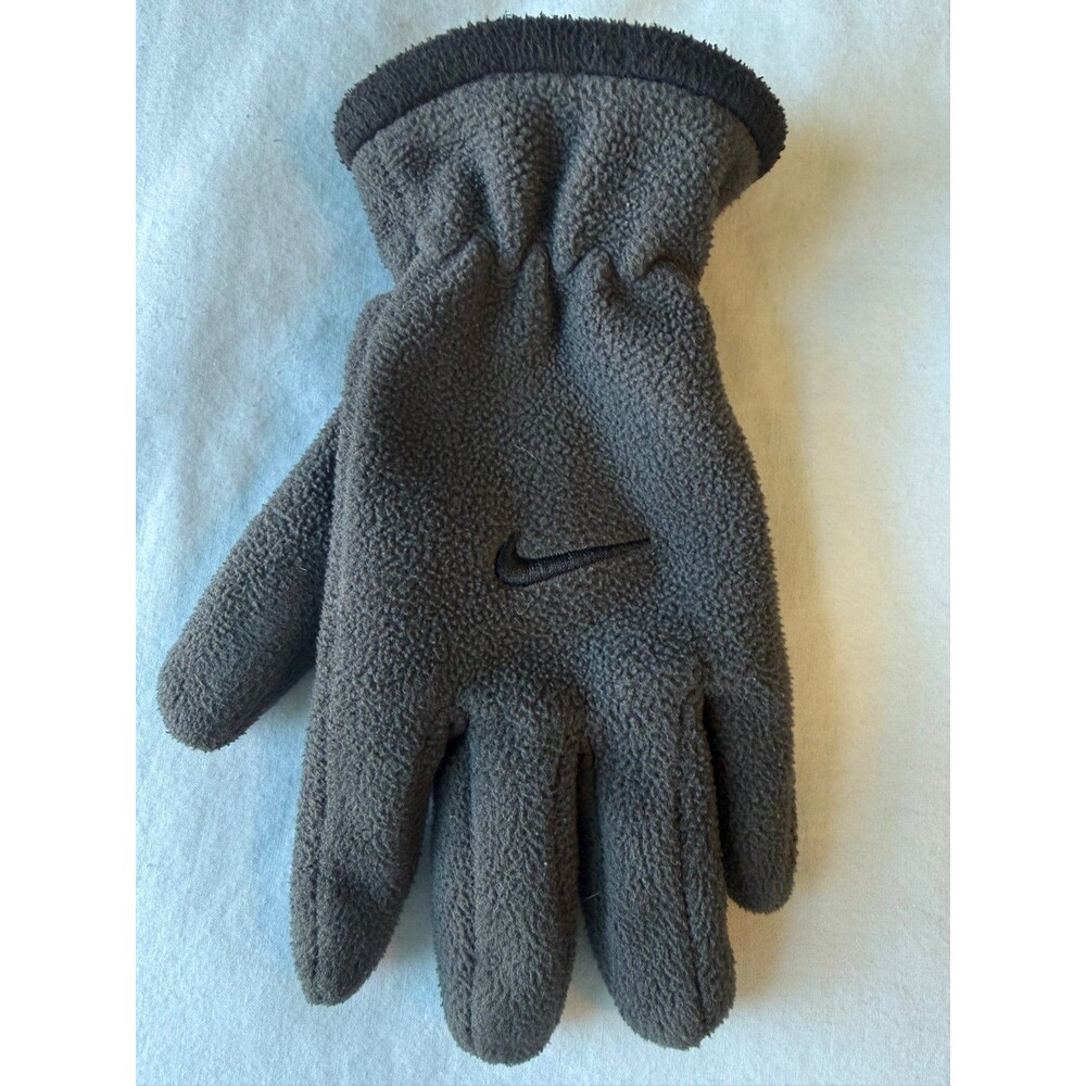 Nike Kids Black Gray Charcoal Fleece Gloves - Picture 3 of 7